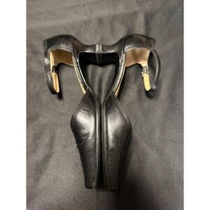 Liz Claiborne Flex Black Leather Ankle Strap Kitten Heel Square Toe Sz 7 EUC